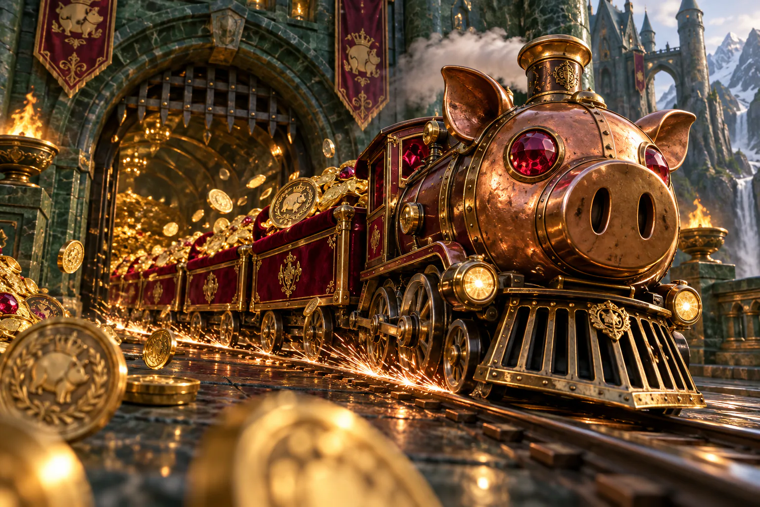Crack the Piggy Bank Express — original editorial scene